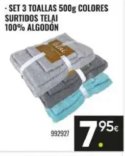 Family Cash Set 3 toallas 500g colores surtidos telai 100% algodón oferta