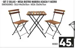 Family Cash Set 2 sillas + mesa bistro madera acacia y acero oferta
