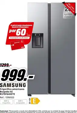 MediaMarkt SAMSUNG Frigorífico americano Bespoke AI RS70F64KETE oferta