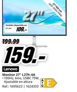 MediaMarkt LENOVO Monitor 27" L27h-4A oferta