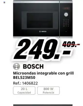 MediaMarkt BOSCH Microondas integrable con grill BEL523MS0 oferta