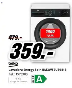 MediaMarkt BEKO Lavadora Energy Spin BM3WFSU39413 oferta