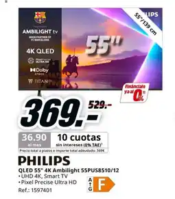 MediaMarkt PHILIPS QLED 55" 4K Ambilight 55PUS8510/12 oferta