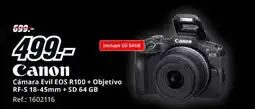 MediaMarkt CANON Cámara Evil EOS R100 + Objetivo RF-S 18-45mm + SD 64 GB oferta