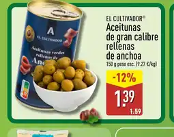ALDI EL CULTIVADOR Aceitunas de gran calibre rellenas de anchoa oferta