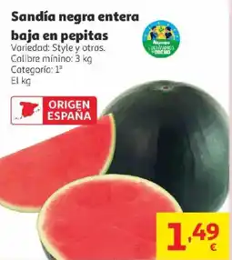 Alcampo Sandía negra entera baja en pepitas oferta