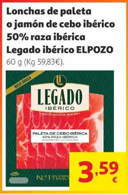 Alcampo ELPOZO Lonchas de paleta o jamón de cebo ibérico 50% raza ibérica Legado ibérico oferta