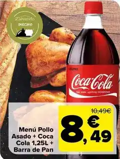 Carrefour Coca-cola - menú pollo asado + coca cola + barra de pan oferta