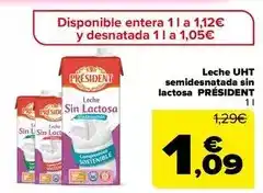 Carrefour Président - leche uht semidesnatada sin lactosa oferta