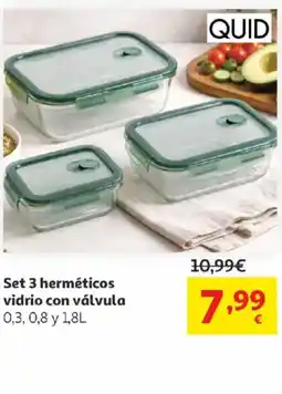 Alcampo QUID Set 3 herméticos vidrio con válvula oferta
