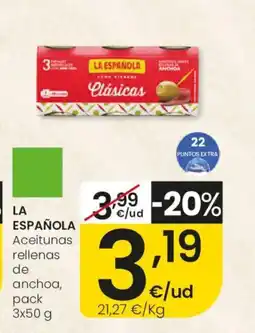 Eroski LA ESPAÑOLA Aceitunas rellenas de anchoa oferta