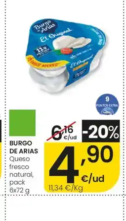 Eroski BURGO DE ARIAS Queso fresco natural, pack 6x72 oferta