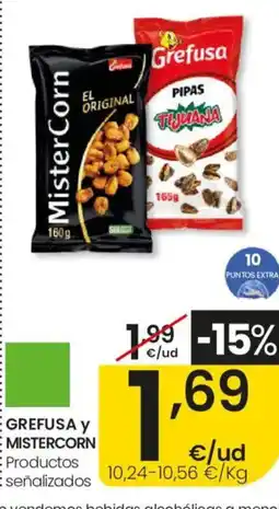 Eroski GREFUSA Y MISTERCORN Productos señalizados oferta