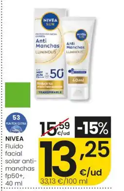 Eroski NIVEA Fluido facial solar anti- manchas fp50+ oferta
