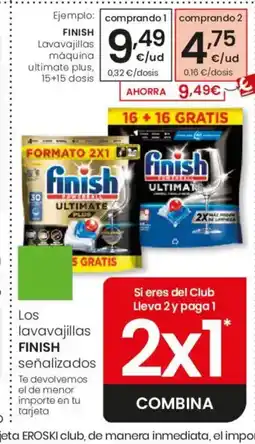 Eroski FINISH Lavavajillas máquina ultimate plus, 15+15 dosis oferta