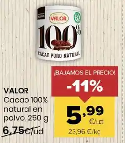 Autoservicios Familia VALOR Cacao 100% natural en polvo oferta