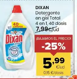Autoservicios Familia DIXAN Detergente en gel Total 4 en 1, 40 dosis oferta