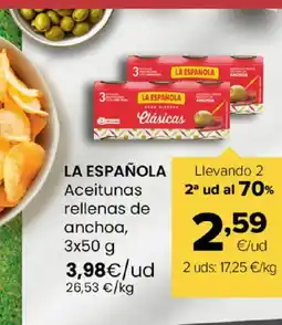 Autoservicios Familia LA ESPAÑOLA Aceitunas rellenas de anchoa oferta