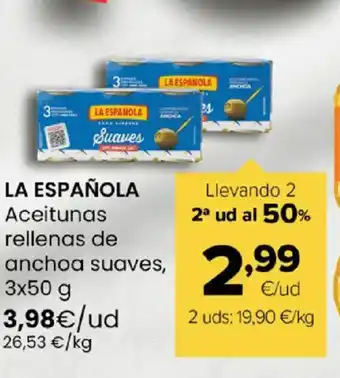 Autoservicios Familia LA ESPAÑOLA Aceitunas rellenas de anchoa suaves oferta
