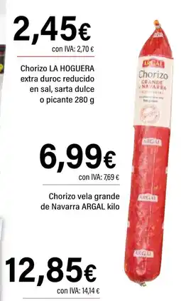Cash Ifa ARGAL Chorizo vela grande de Navarra oferta
