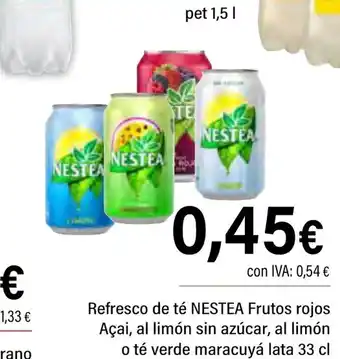 Cash Ifa NESTEA Refresco de té Frutos rojos Açai, al limón sin azúcar, al limón o té verde maracuyá lata oferta