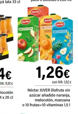 Cash Ifa JUVER Néctar Disfruta sin azúcar añadido naranja, melocotón, manzana o 10 frutas+10 vitaminas oferta