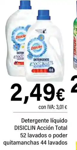 Cash Ifa DISICLIN Detergente líquido Acción Total 52 lavados o poder quitamanchas 44 lavados oferta