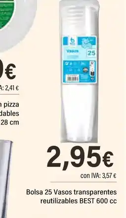 Cash Ifa BEST Bolsa 25 Vasos transparentes reutilizables 600 cc oferta