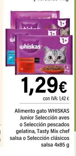 Cash Ifa WHISKAS Alimento gato Junior Selección aves o Selección pescados gelatina, Tasty Mix chef salsa o Selección clásicos salsa oferta
