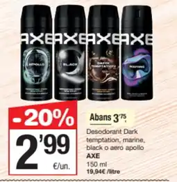 SPAR Fragadis AXE Desodorant Dark temptation, marine, black o aero apollo oferta