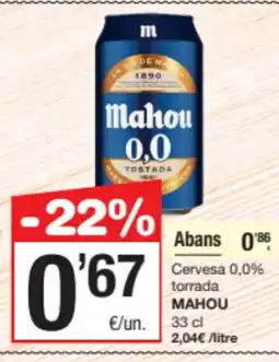 SPAR Fragadis MAHOU Cervesa 0,0% torrada oferta