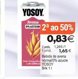 Plenus Supermercados YOSOY Bebida de avena Solo normal/0% azucre ysin aditivos oferta