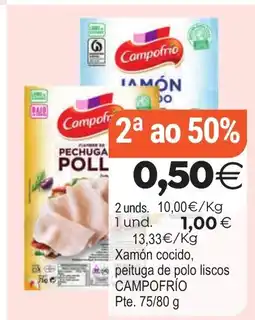 Plenus Supermercados CAMPOFRÍO Xamón cocido, peituga de polo liscos oferta