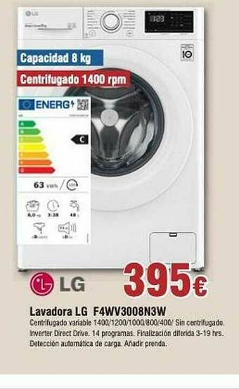 FROIZ Lavadora Lg F4wv3008n3w oferta