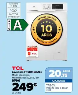 Carrefour TCL Lavadora FF0814WA1ES Modo silencioso oferta