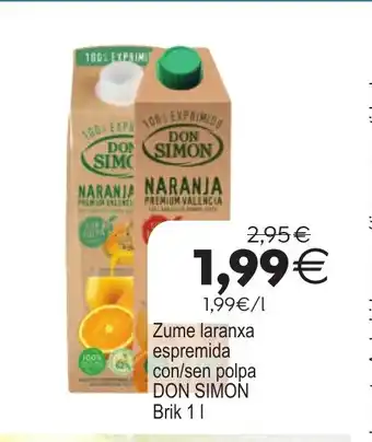 Plenus Supermercados DON SIMON Zume laranxa espremida con/sen polpa oferta