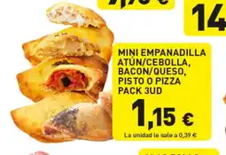 Hiperber Mini empanadilla atún/cebolla, bacon/queso, pisto o pizza pack 3ud oferta