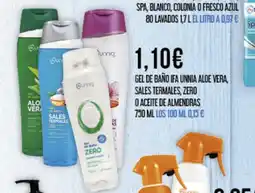 Claudio IFA UNNIA Gel de baño aloe vera, sales termales, zero o aceite de almendras oferta
