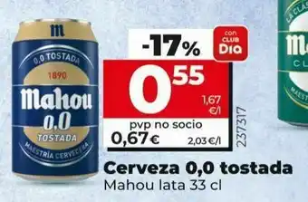 Cerveza 0,0 tostada mahou lata 33cl