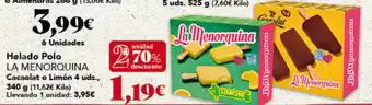 Gadis LA MENORQUINA Helado Polo Cacaolat o Limón oferta