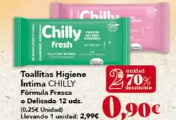 Gadis CHILLY Toallitas Higiene Intima Fórmula Fresca o Delicado 12 uds. oferta