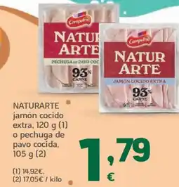 HiperDino NATURARTE jamón cocido extra o pechuga de pavo cocida oferta