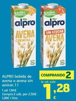 HiperDino ALPRO bebida de avena o avena sin azúcar oferta