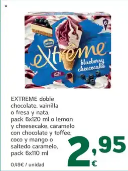 HiperDino EXTREME doble chocolate, vainilla o fresa y natao lemon y cheesecake oferta