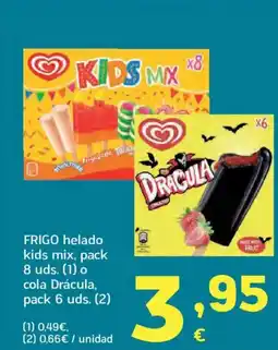 HiperDino FRIGO helado kids mix o cola Drácula oferta