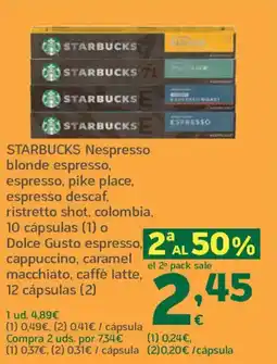 HiperDino STARBUCKS Nespresso blonde espresso, espresso, pike place, espresso descaf oferta