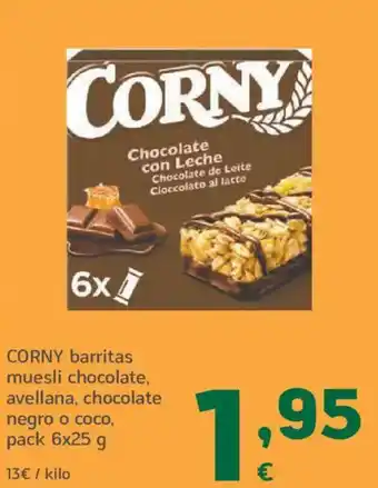 HiperDino CORNY barritas muesli chocolate, avellana, chocolate negro o coco oferta