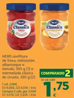 HiperDino HERO confitura de fresa, melocotón, albaricoque o tomate o mermelada clásica de ciruela oferta