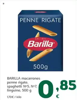 HiperDino BARILLA macarrones penne rigate, spaghetti N°5, Nº7, linguine oferta