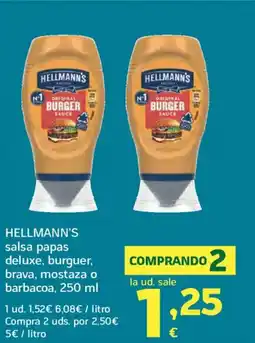 HiperDino HELLMANN'S salsa papas deluxe, burguer, brava, mostaza o barbacoa oferta
